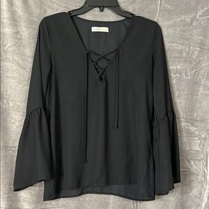 Abercrombie & Fitch Black Bell Sleeve Blouse with Tie Front